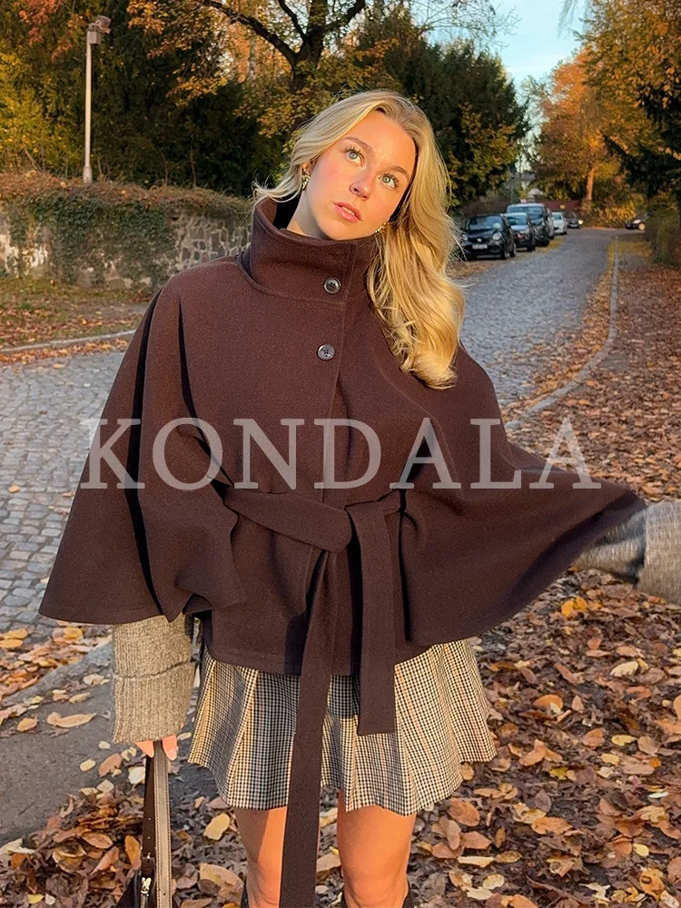 KONDALA Damen Herbst Casual Elegante Manteljacke mit Stehkragen, Weicher Tweed-Gürteljacke, Neu 2026 Herbst-Winter Trendiger Cape-Stil Mantel – Detail 2