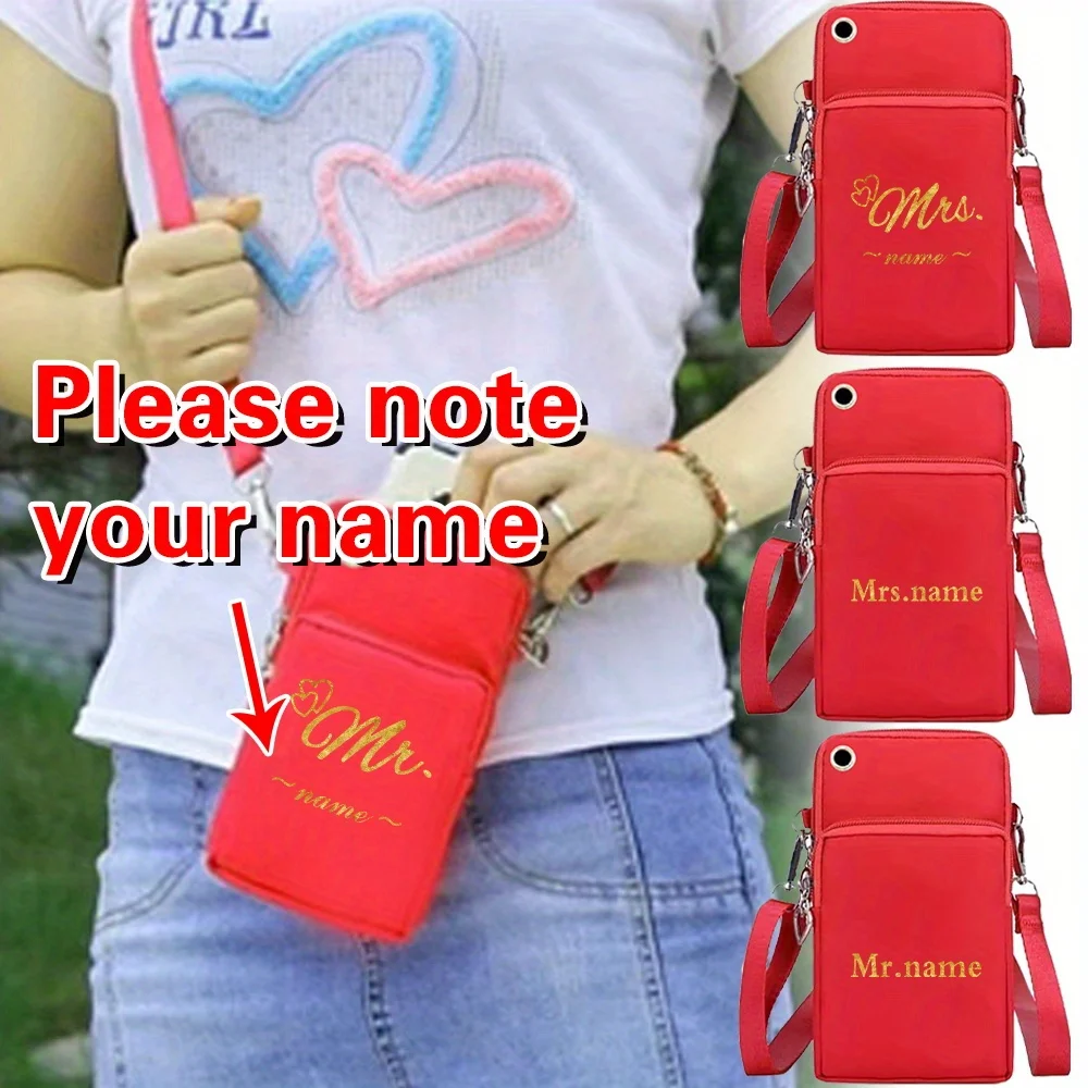 

Personalized Customization Name Red Handheld Mobile Bag Small Crossbody Bag Women's Wallet Canvas Mobile Wallet
