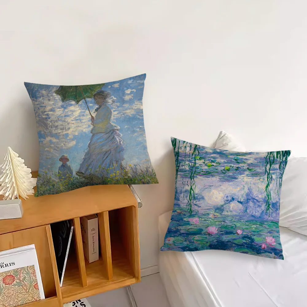 Water Lilies Claude Monet Fine Art Pillow Case Sofa Living Room Bedroom Headboard Backrest Cushion Square Cushion Nap Time