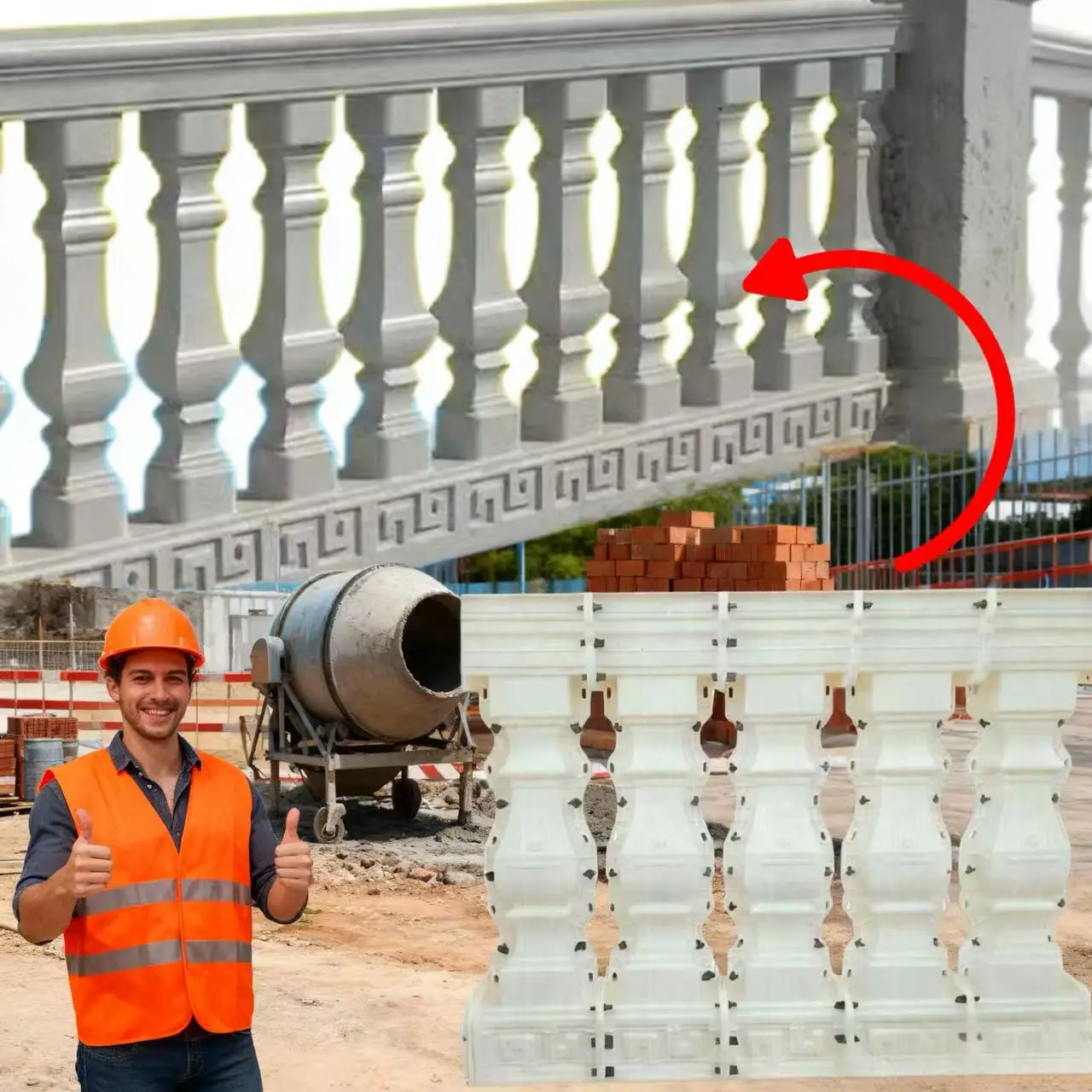 1mの中国風正方形手すり型枠、コンクリートやセメント専用設計、型抜きが簡単で焦げ付きにくい、使いやすいワンタイムモールディング、中庭や別荘のフェンス装飾に必須