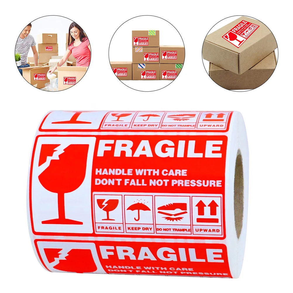 300 Pcs Label Sticker Fragile Paper Shipping Warning Dispenser off Handle with Care