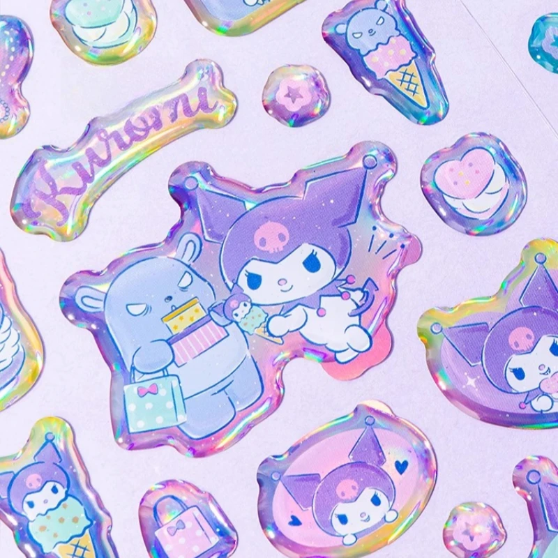 Sanrio 애니메이션 만화 Kuromi 다채로운 스티커 노트북 전화 케이스 냉장고 컵 일기 가방 장식 풍부한 패턴 스티커