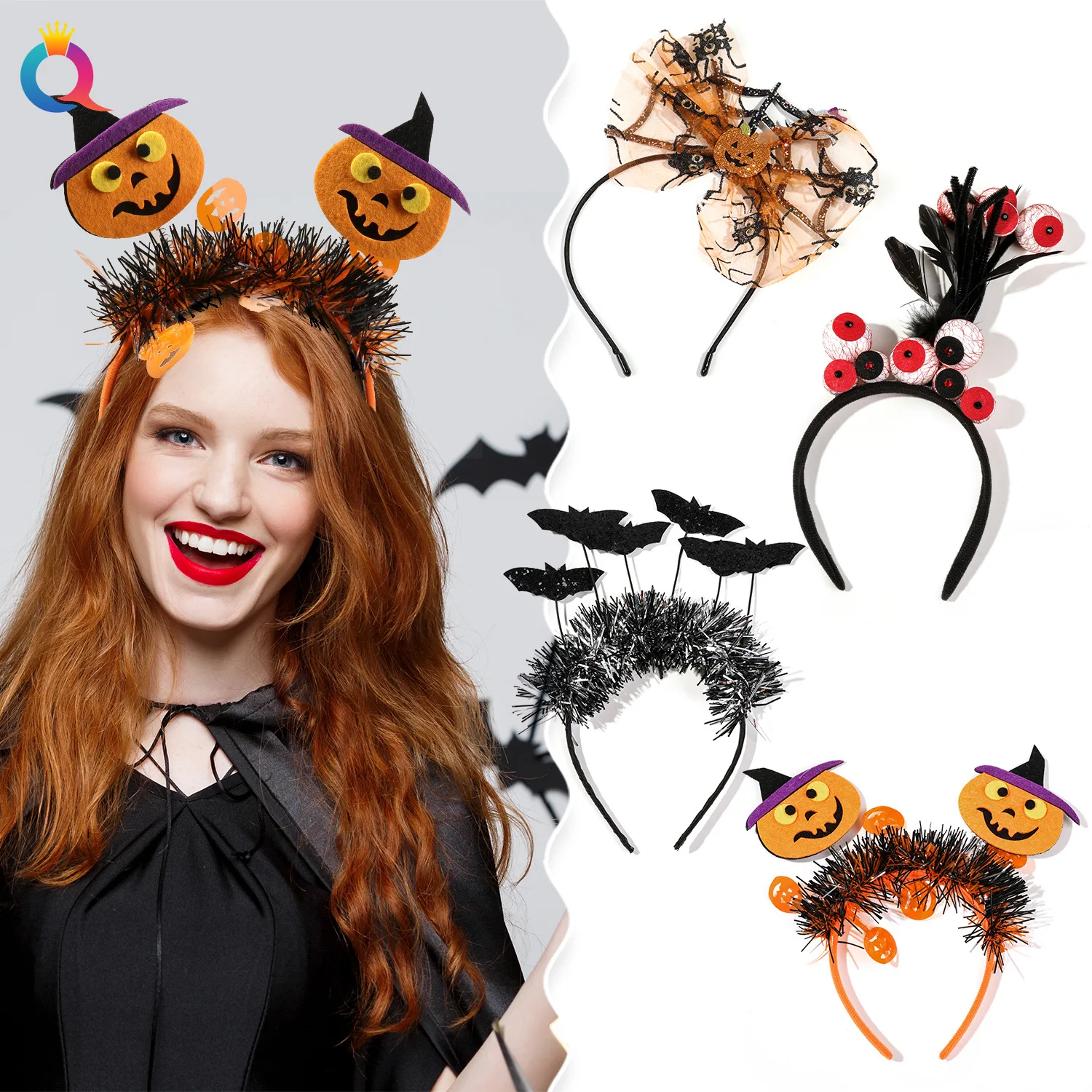 Halloween Headband Pumpkin Spider Little Devil's Festival Carnival Hairbands Funny Masquerade Dance Eyeball Bat Animal Hair Hoop