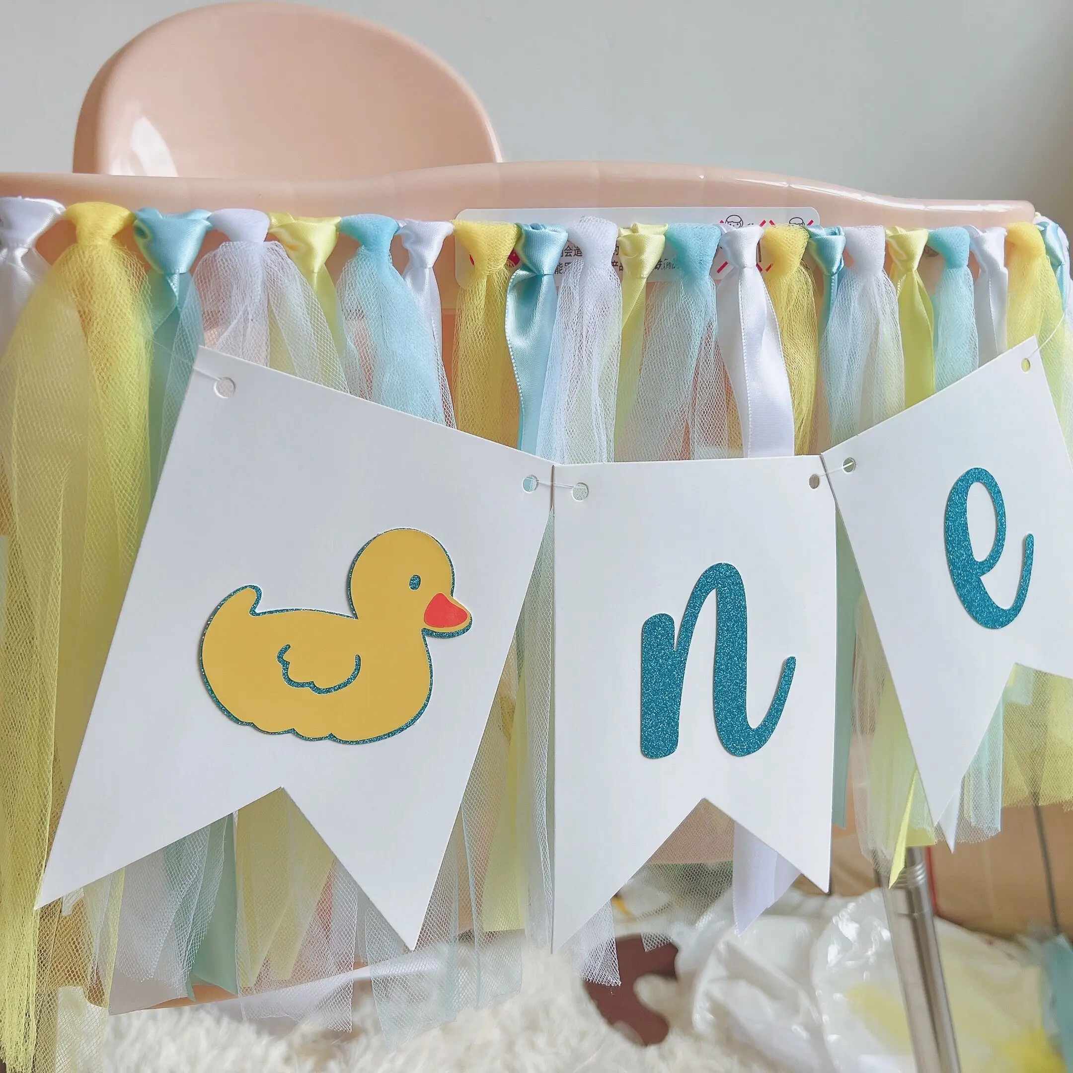 Little Duck Baby Boy one Banner for 1st Birthday Highchair Banner Baby Shower Birthday Decoration Photo Prop Tulle Garland