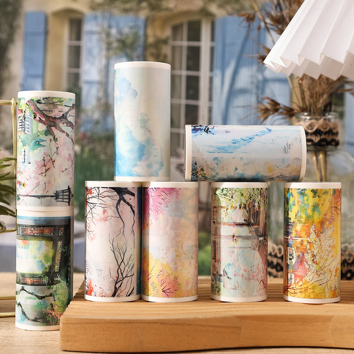 4ロール/箱、クリエイティブな植物の花と和紙テープ、DIYノート、ギフトボックスの装飾に最適、絶妙でスタイリッシュです。
