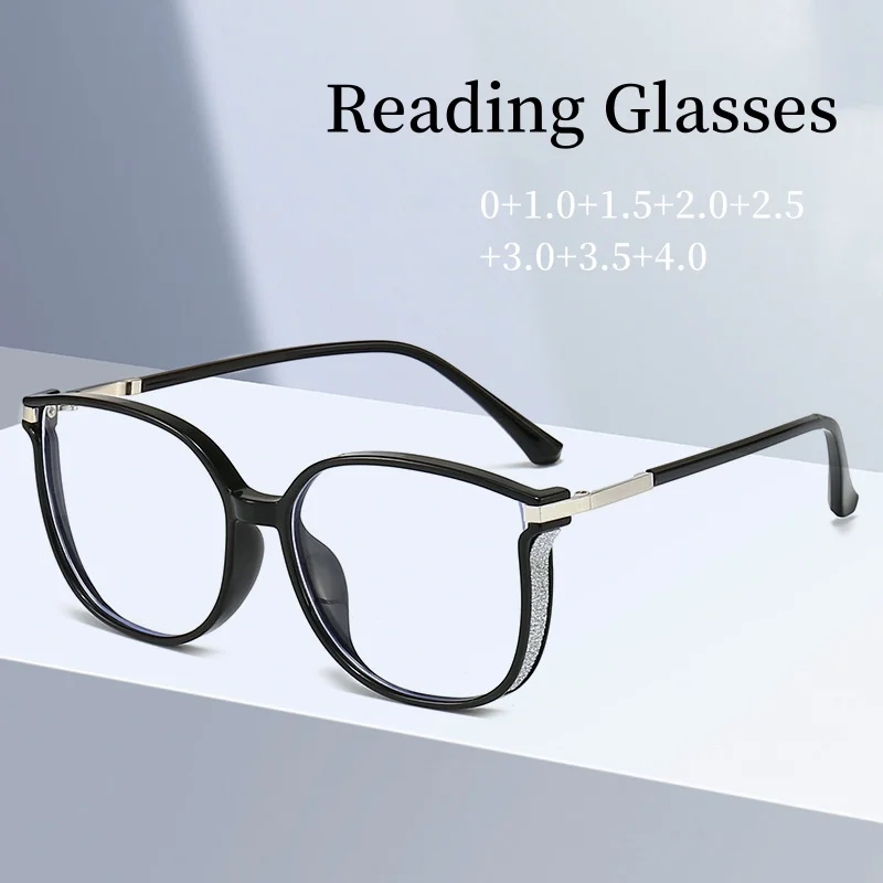 

New Irregular Anti Blue Light Eyeglasses Women Men Large Frame Reading Glasses Ultra Light Diamond Inlay Far Sight Eyegwear