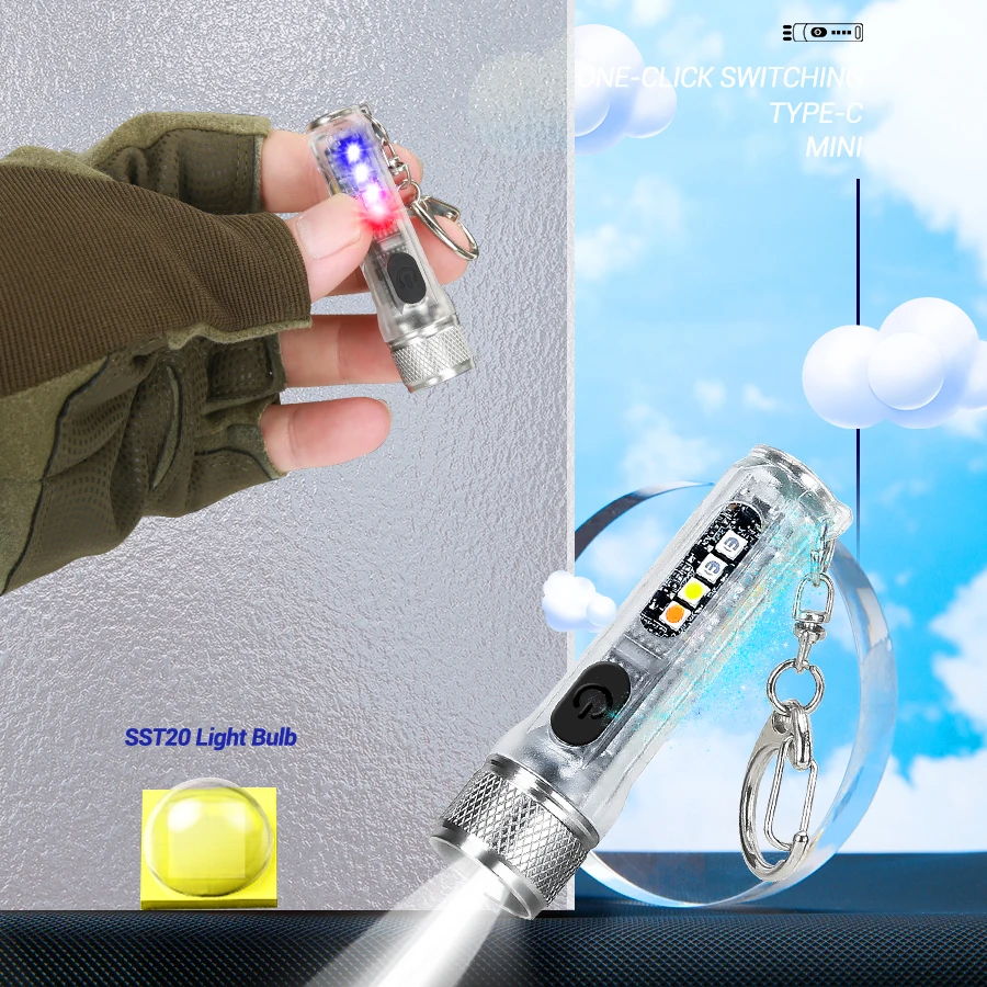 Mini Keychain Flashlight LED Rechargeable Torch Portable Magnetic USB Charging Flashlight High Power Camping Long Range Lantern