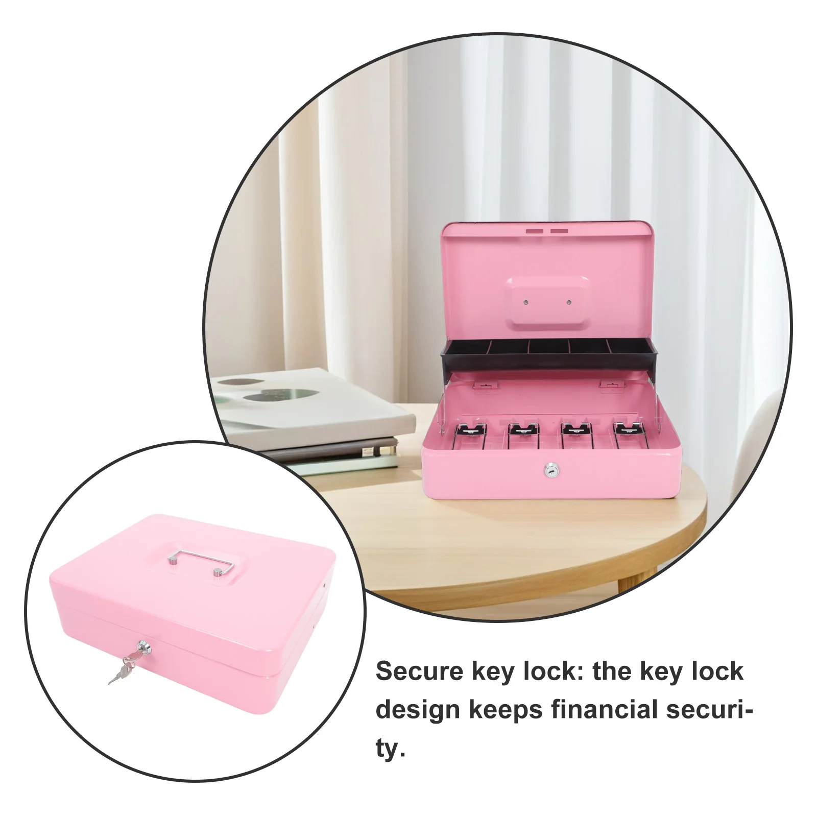 1 مجموعة صندوق مع قفل صندوق تخزين المال المعدني عدادات البيع بالتجزئة، تأمين مفتاح النقدية المنظم مخزن مطعم، الحديد الصغيرة آمنة مع #5