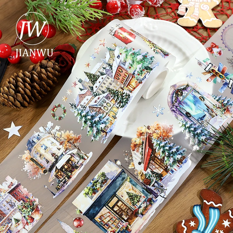 

JIANWU 70mm*200cm Vintage Sunshine City Light Landscape Material Collage Scrapbooking PET Tape Creative DIY Journal Stationery