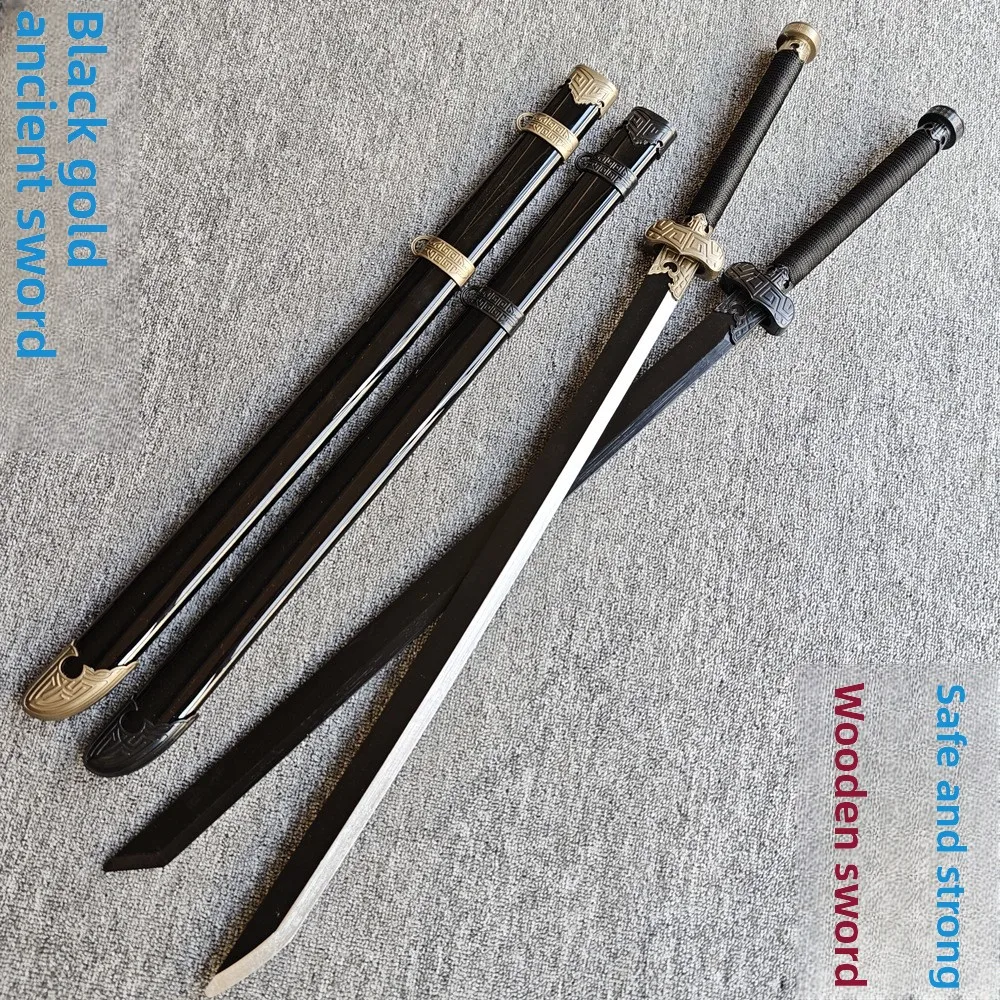 Wooden Black Gold Ancient Blade With Sheath Zhang Qiling Cos Prop Practice Tang Horizontal Sword Xiu Chun  Unsharpened