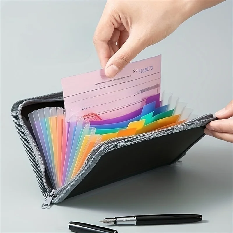 

A6 Expanding File Folder Zipper Bag Wallet Documents File Pouch Bill Expanding Folders Organizer Office Binding Supplies