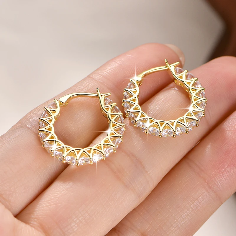 Lnngy 14K Gold Filled Huggies Ohrringe, funkelnde 3 mm große Zirkon-Creolen für Frauen, Paare, Hochzeit, Schmuck, Geschenk – Detail 5