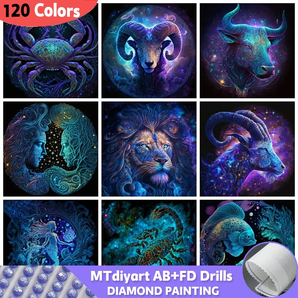 120 Colors Zodiac AB Fairy Dust Diamond Painting Kit Lion 5D Diy Embroidery Mosaic Animal Fantasy Full Square Round Home Decor