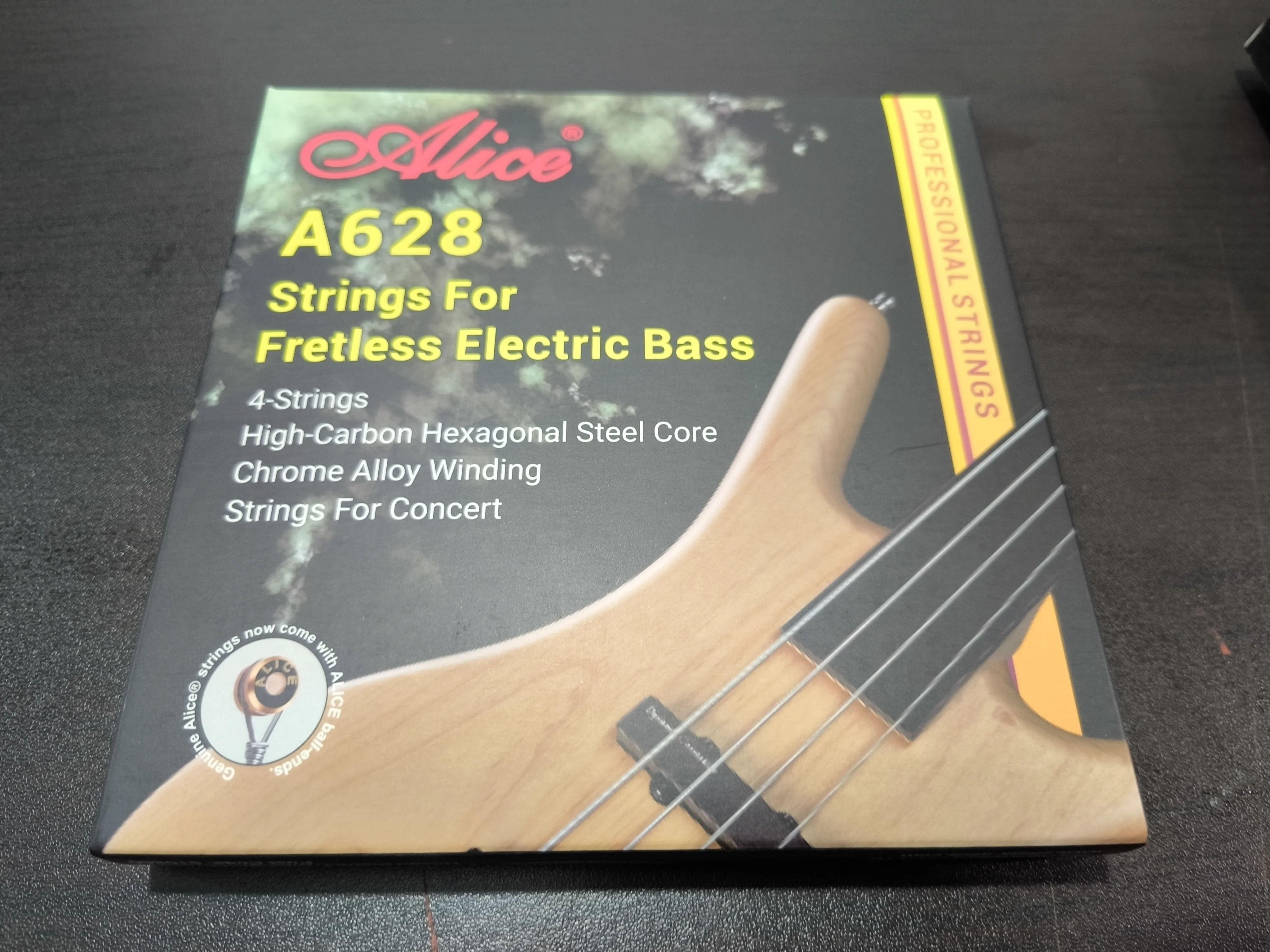 Alice A628 Fretless Electric Bass Guitar Strings Full Set 4 Strings Hexagonal Core Nickel Alloy Wound Gold Ball-End 1-4 Strings