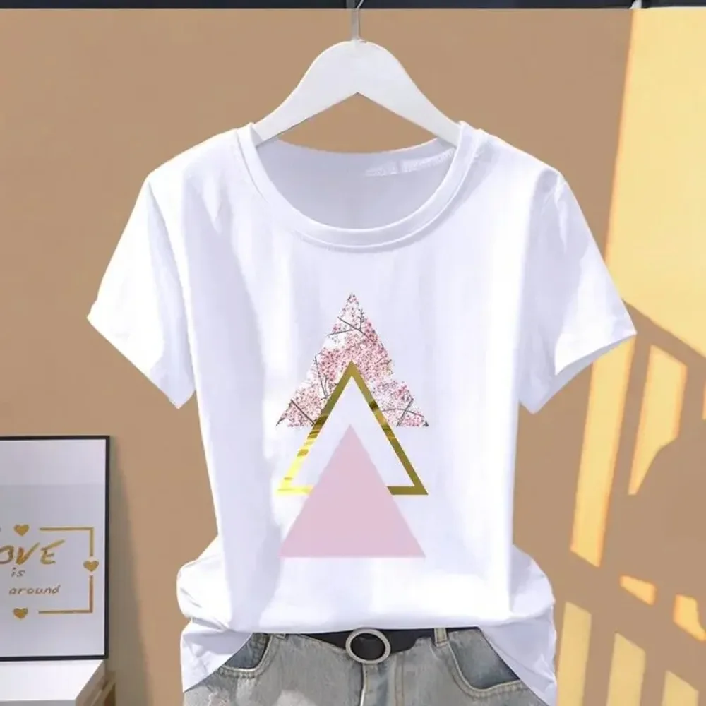 90s Y2k Women Print Floral Sports Fashion Casual Explosive Short Sleeve T-shirt Graphic Tshirts Women Clothes T Shirt