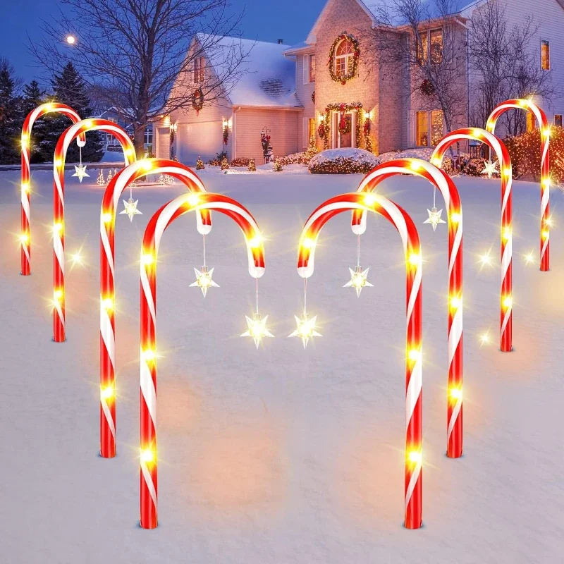 

HQXING Solar Power Candy Cane Lights Outdoor,Pathway Lights, 8 Modes With Stakes for Christmas Decorations Yard Walkway Garden