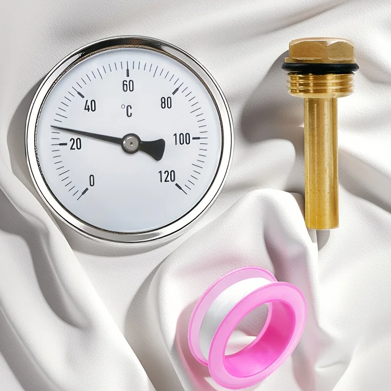 Axial insertion thermometer 120°C, G1/2 thread adapter, with 40mm brass sensing probe, including PTFE，No power needed