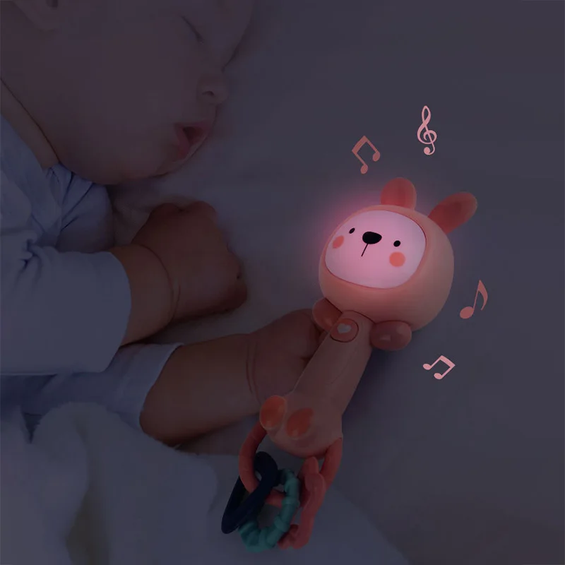 Baby Music Rattle Toys Rabbit Teether Hand Bells Mobile Newborn Early Educational Toy for 18M Toddler Musical Luminescent Toy