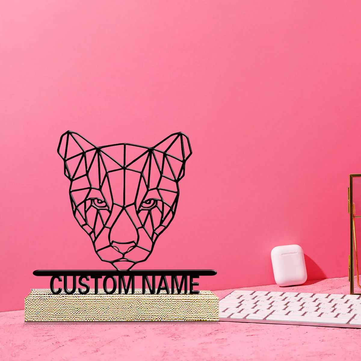 1pc Metal Desktop Decoration Customizable Content Equipped with Wooden Base Festival Ornaments and Decorations