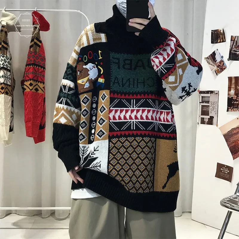 

Cisas Print High Ne Sweater Men's Autumn Winter Loose Couple Outerwear Trendy Knitted irt Casual Loose Fit Sle