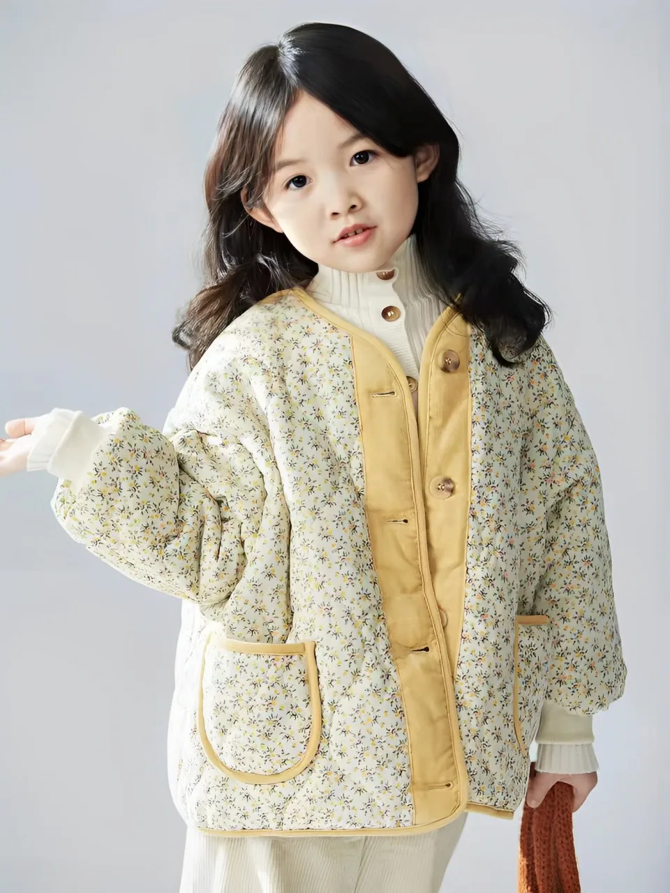 

2024 Winter Baby Girls Jacket Corduroy Coats Fashion Kids Casual Parka Flower Printed Warm Cotton Outerwear Children's Clothing