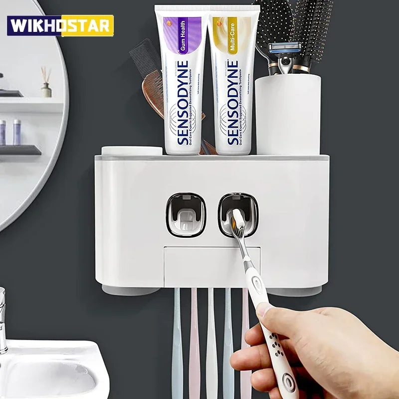 Automatic Toothpaste Dispenser Magnetic Toothbrush Holder Bathroom Accessories Set Wall Mounted Toothpaste Squeezer