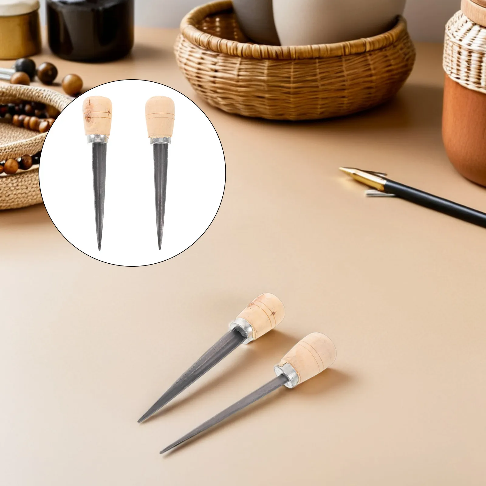 3Pcs Hand Held Awl for Rattan Weaving Basket Making Supplies Cane Seat Repair DIY Basketry Tools Beginner Handicraft Auxiliary