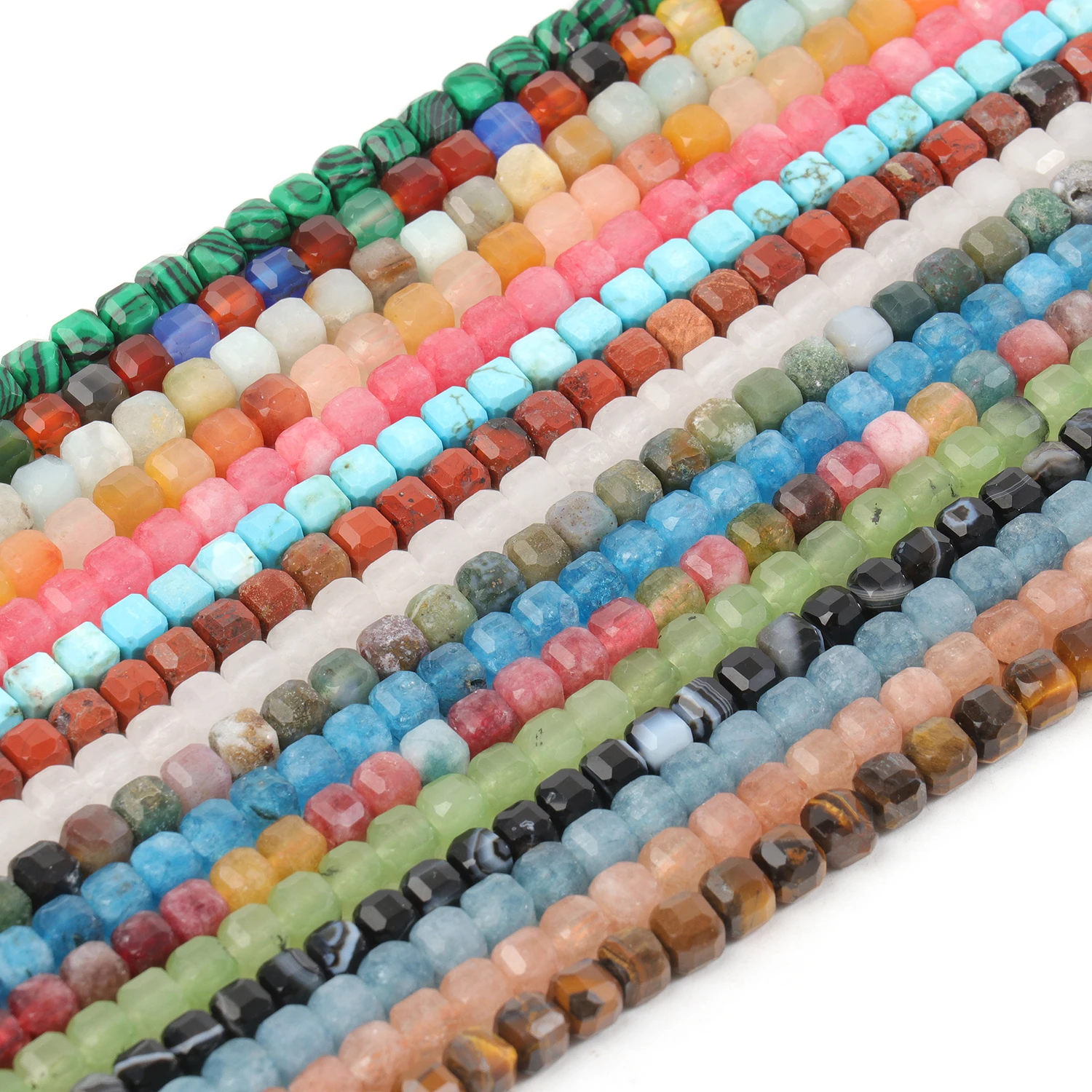 5mm Faceted Cube Beads Natural Stone Onyx Turquoise Aquamarine Square Spacer Beads For Jewelry Making Diy Charms Bracelets 15\'\'