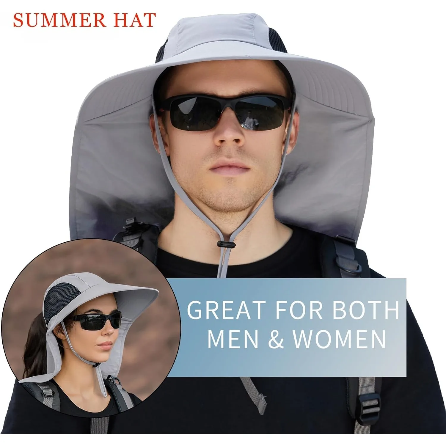 Sun Hat for Men Women with Neck Flap,UPF 50+ UV Protective Hiking Fishing Hats,Wide Brim Sun Hat for Women&Men