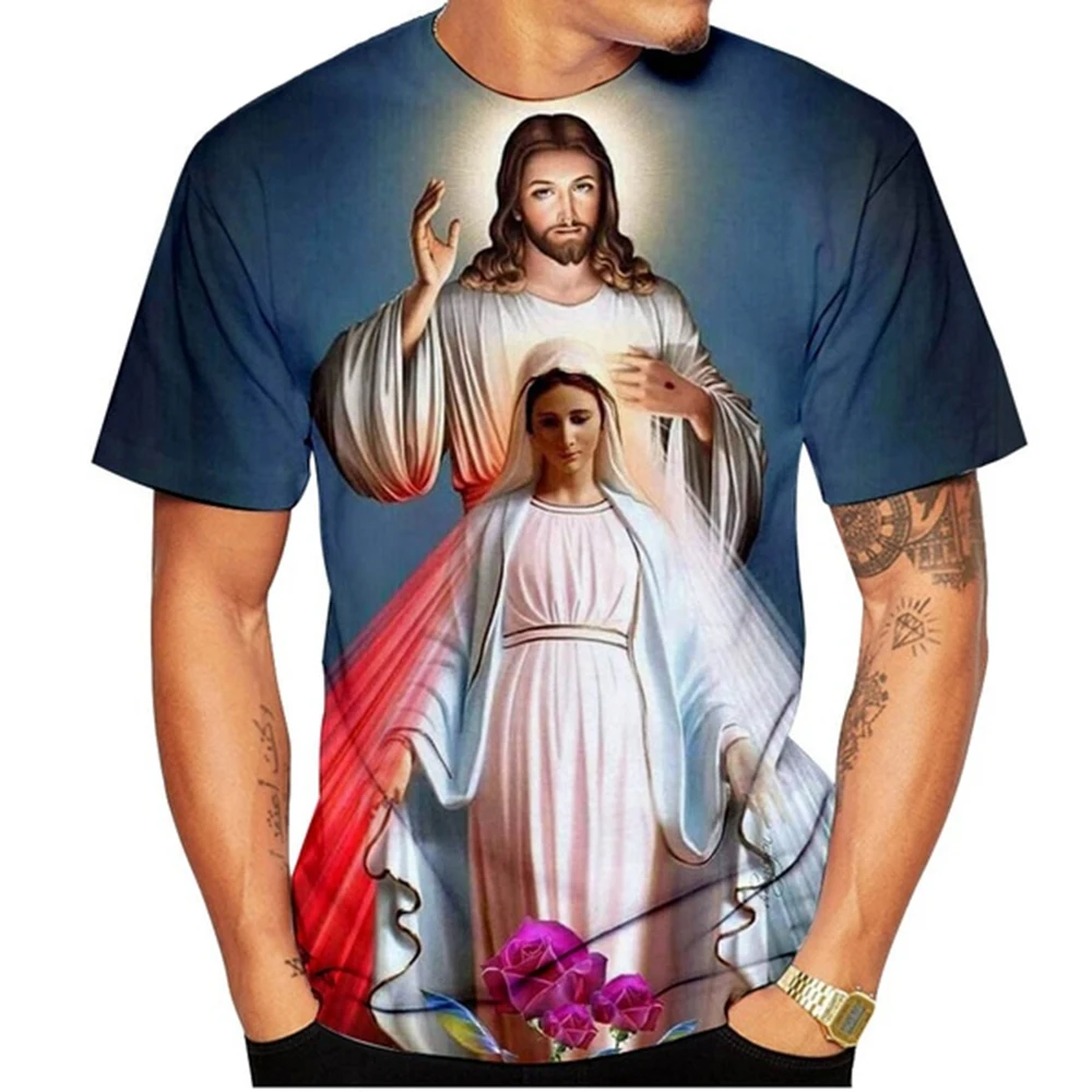 God! Popular Jesus Christ Men\'s Creative 3D Printed T-shirt, Personalized Casual Fashion Short Sleeve