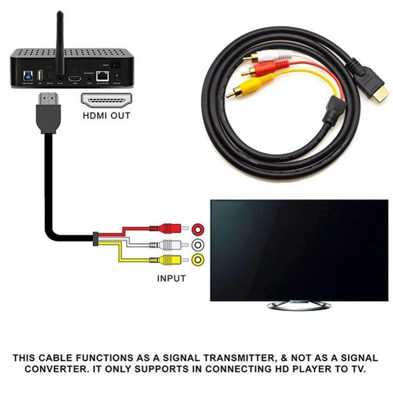 HDMI متوافق مع كابل RCA ، ذكر إلى 3 RCA فيديو كابل AV ، محول للتلفزيون ، HDTV ، P, 5Ft