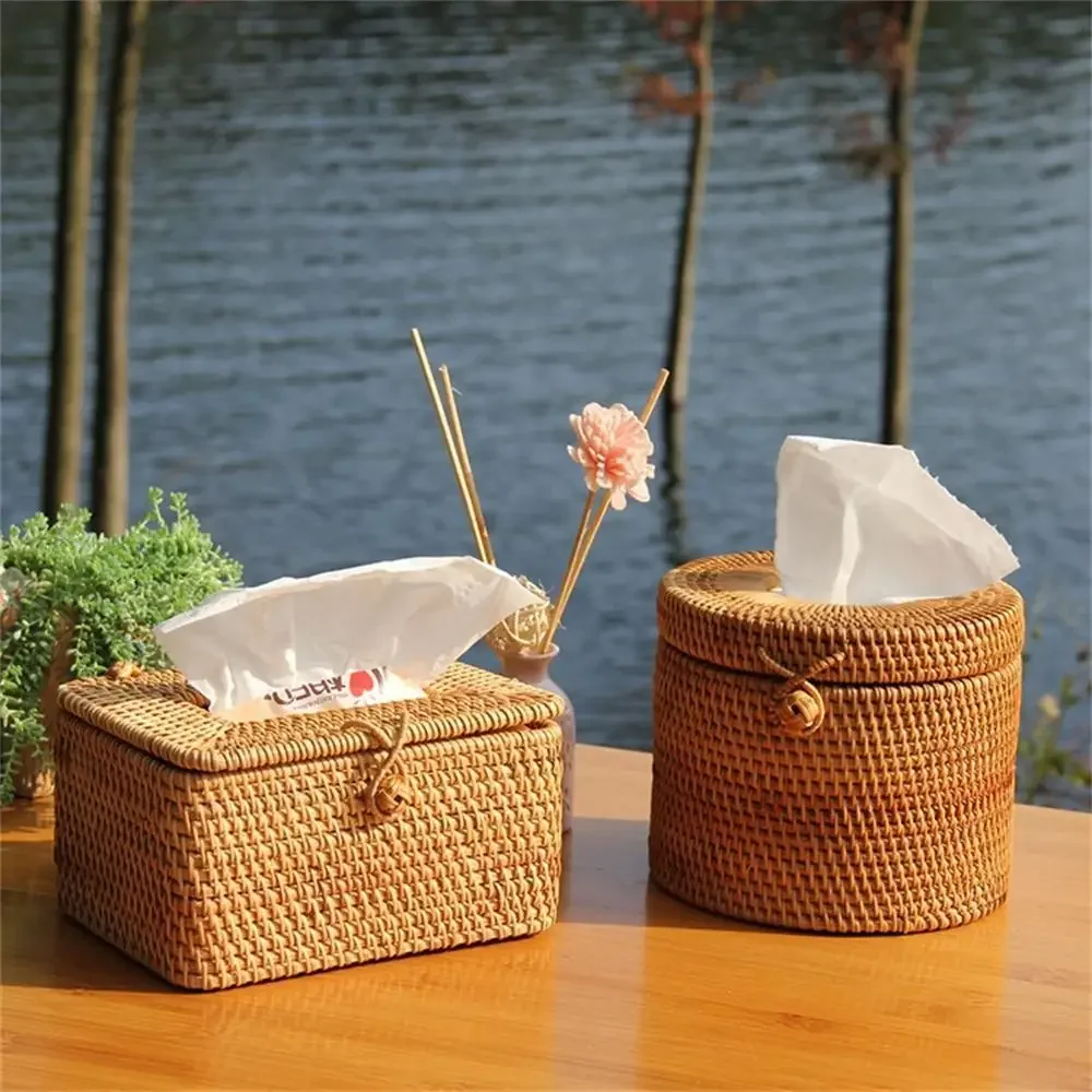 Paper Rack Rattan Tissue Box Elegant Home Decoration Handmade Desktop Tissue Container Napkin Storage Case