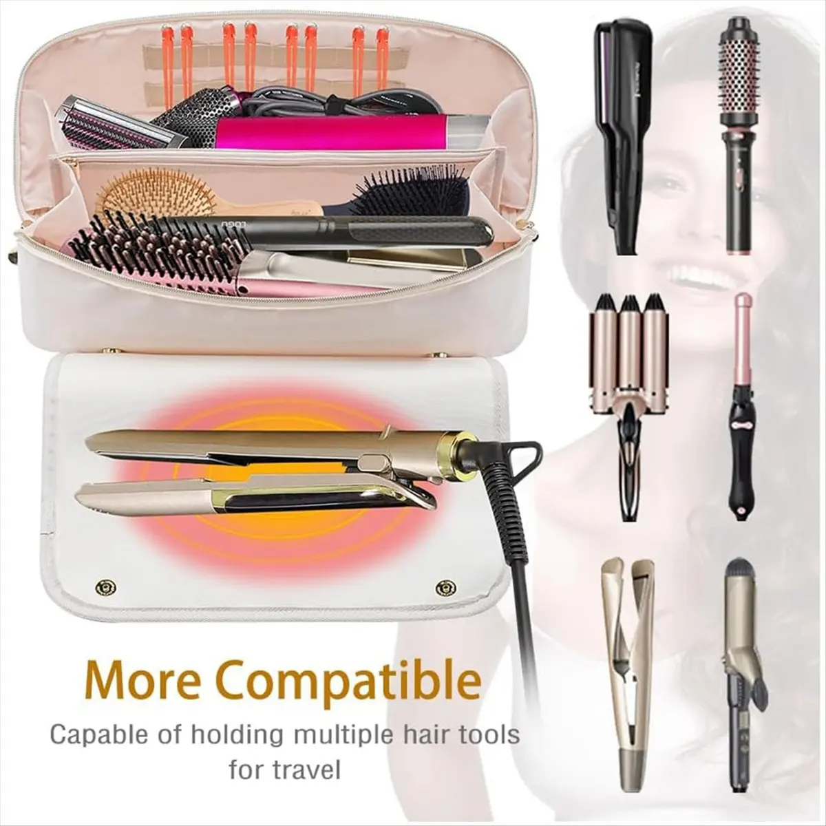 n14rトップヘアツールトラベルバッグ（ヒートマット付き）、ポータブルヘアツールオーガナイザー、ストレートアイロン、カーリングアイロン用トラベルキャリングケース