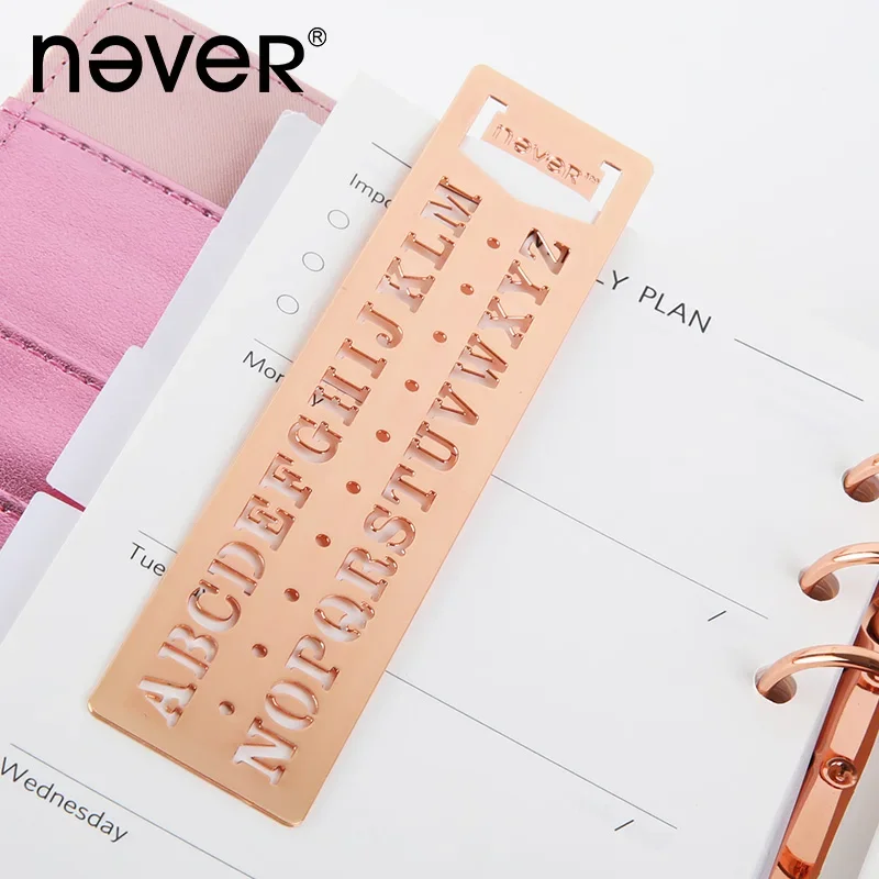 Nooit Metalen Liniaal Rose Gold Opstellen Gereedschap Hollow Heerser Planner Journal Multifunctionele Graffiti Tekening Accessoires Briefpapier