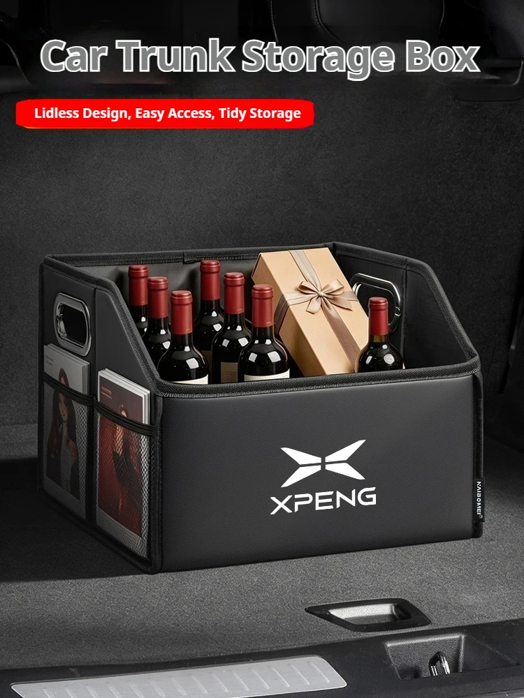For Xpeng P7 + G9 G6 P5 X9 G7 N5 E29 G3 MONA M03 Car Trunk Foldable Leather Storage Organizer Box Auto Accessories
