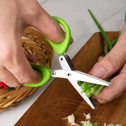 Multifunctional Muti Layers Stainless Steel Knives Multi-Layers KItchen Scissors Scallion Cutter Herb Laver Spices Cook Tool Cut