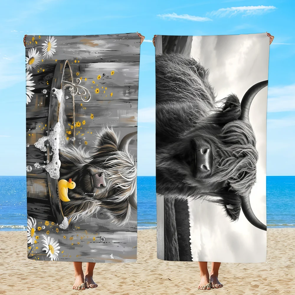 Grey Highlands Cattle Towel Beach Oversized Soft Ultra Absorbent Quick Drying Large Pool Travel Camping Bathroom