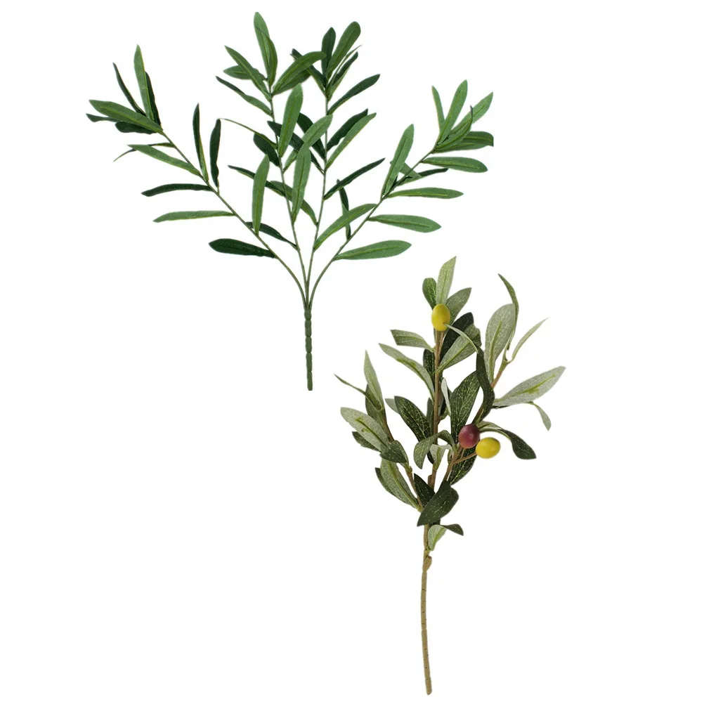 

2Pcs Premium Artificial Olive Branches Fade-Resistant Plant Decor for Hawaii Party Wedding Home Office Desktop Decorative