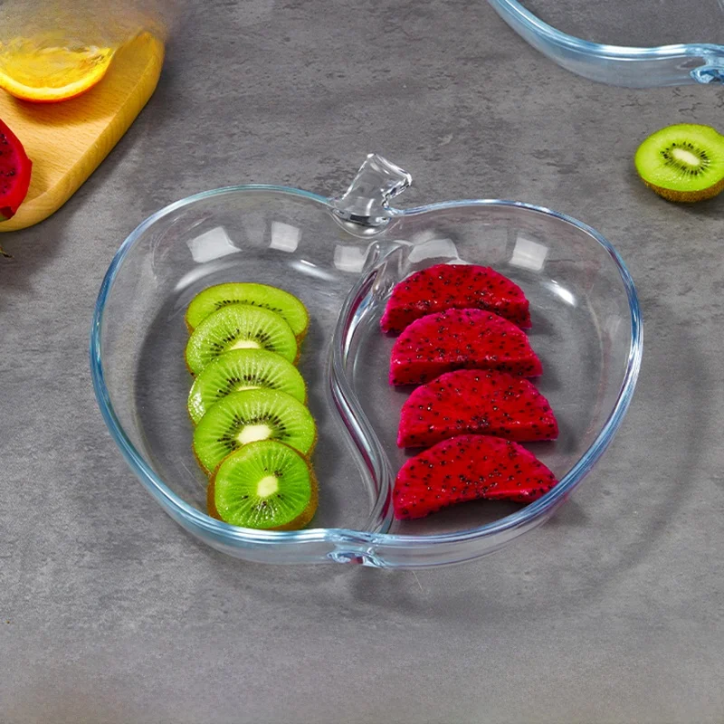 Fenix High-Temperature Resistant Tempered Glass Creative Double-Partitioned Fruit Plate Microwave Se Preparing Di Plate