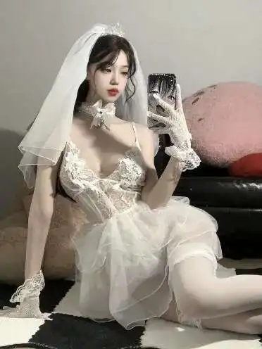 Bielizna Koronkowa Seksowna Siatka Panna Młoda Odgrywanie ról Seksowny dekolt V Wydrążony Uwodzenie Niski krój Bielizna nocna dla kobiet Elegancka sukienka X2MS