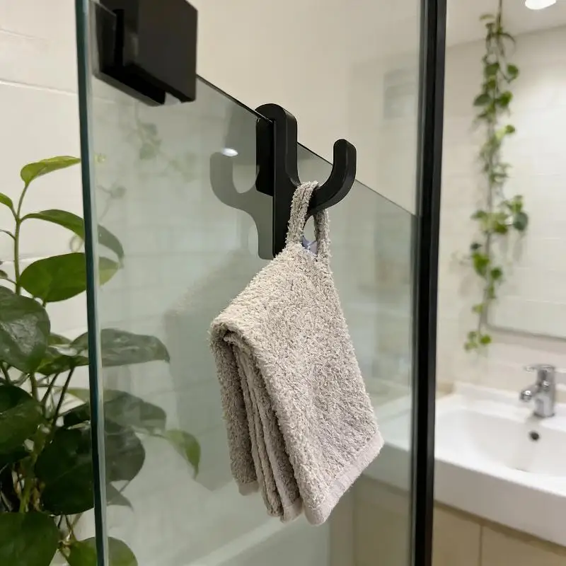 Glass Shower Door Hooks 6mm Wall Glass Heavy Duty Anti Scratch White Black Bathroom Towel Hanger 2/4PCS