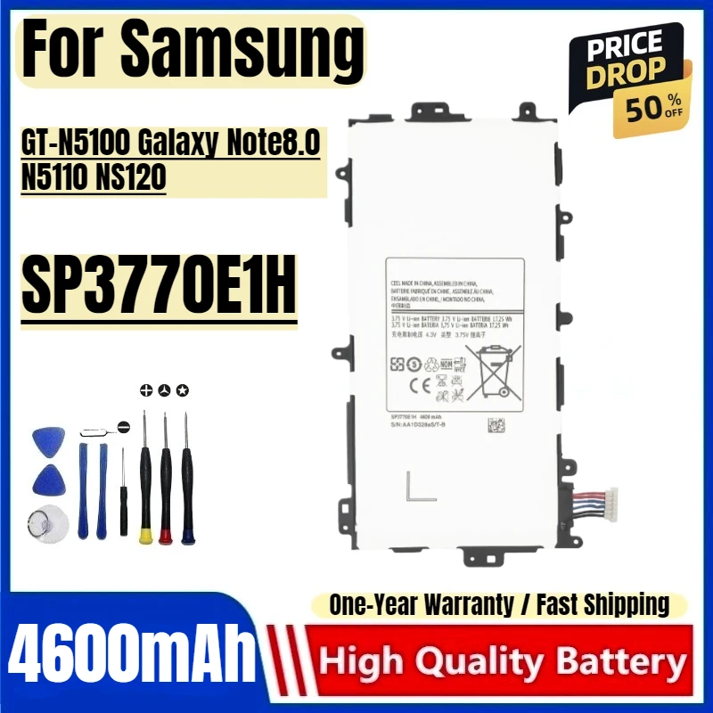 

SP3770E1H for Samsung GT-N5100 Galaxy Note8.0 N5110 NS120 Tablet Battery High Capacity Battery Replacement Bateria with Tools