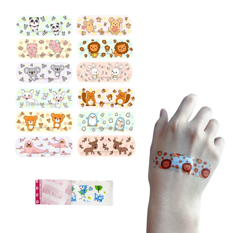 100 Pcs/bag Cute Cartoon Transparent Waterproof Wound Bandages First Aid Breathable Bandaids Adhesive Emergency Kit for Children