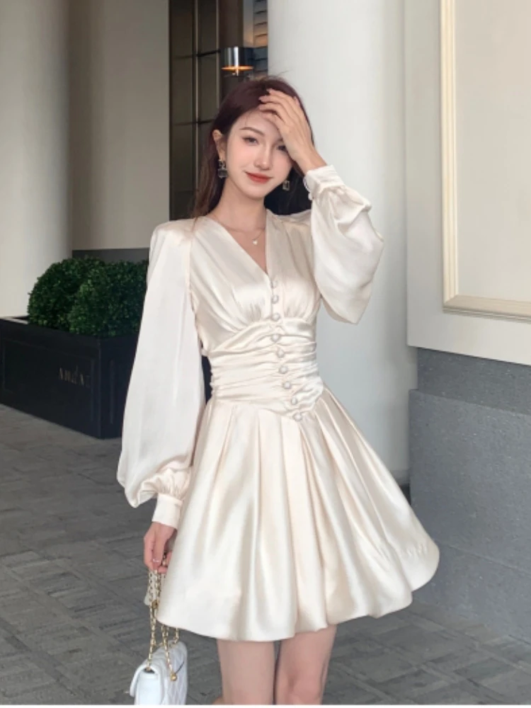 Women's Spring Summer French Mini Dresses A-line Slim Vintage Chic Party  Prom Robe  Fashion One Piece Clothing