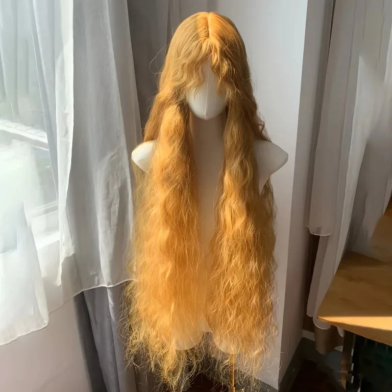 

One meter long golden yellow wool roll synthetic wig | European and American style lolita fluffy long curly hair wig