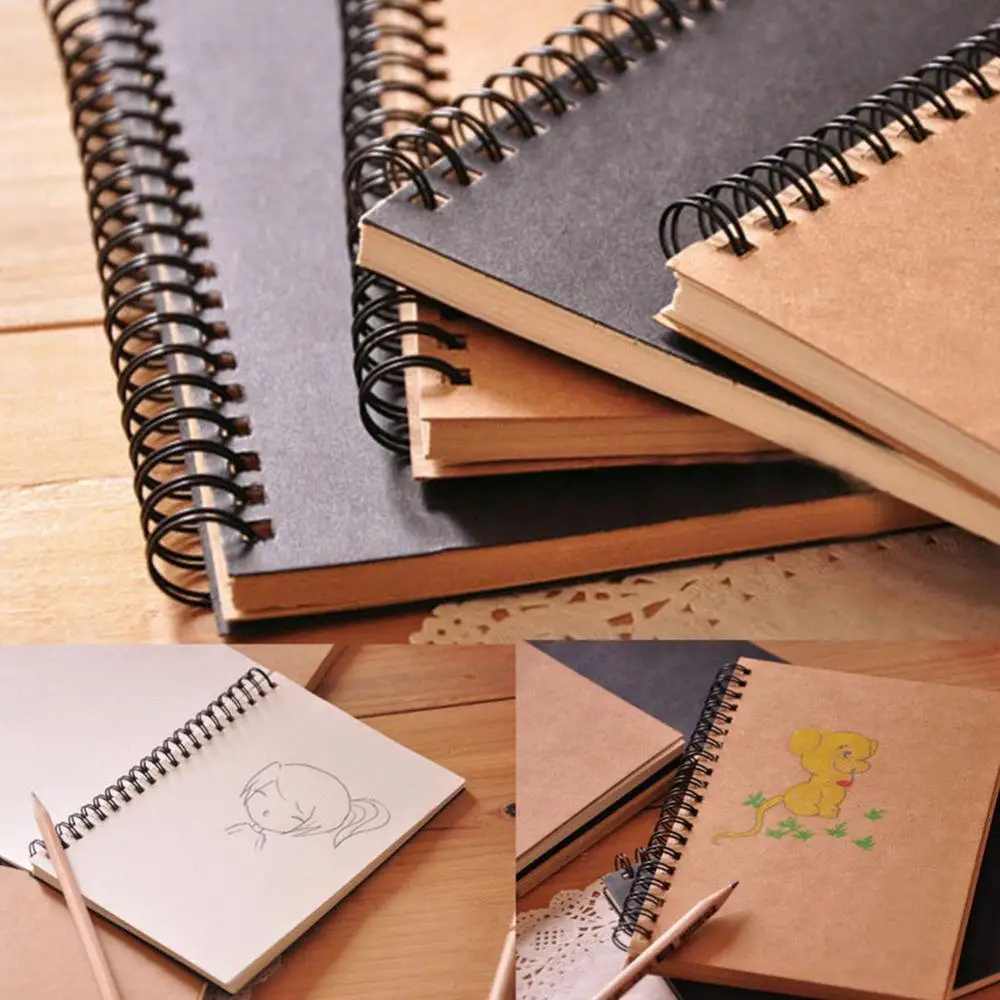 Retro Kraft Spiral Binding Blank Graffiti Sketchbook Notebook Graduation Gift Professional Thick Paper Art School Draw Supplies