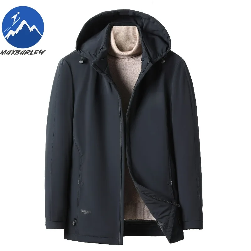 Maxbarley Mens Down Jacket Fashion Commute Office Lightweight Puffer Jacket Premium Detachable Hood Travel Windproof Winter Coat