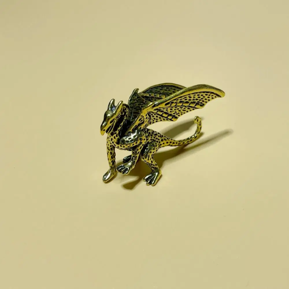 Desktop Ornament Brass Pterosaur Dragon Small Statue Retro Antique Beast Figurines Creative Vintage Miniature Sculpture Bedroom