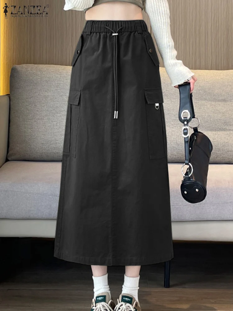 Zanzea Mode Cargo Röcke Frau Vintage Jupe Faldas Saia Rock elegant ol Arbeit Vestidos Herbst lässig Straße Sommerkleid 2023