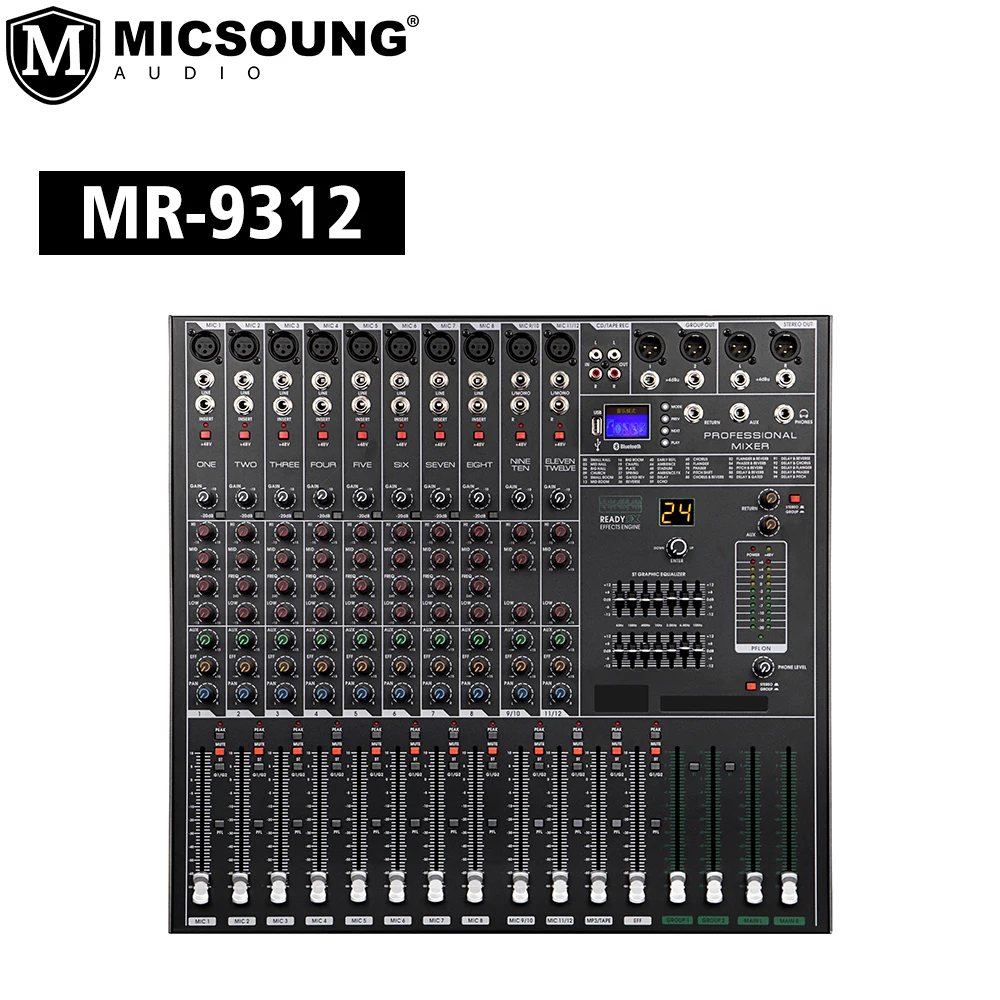 MR-9312 Professionele Audio Mixer Console Dj Speler Onafhankelijke Fantoomvoeding 8 Kanalen Usb Blue Tooth